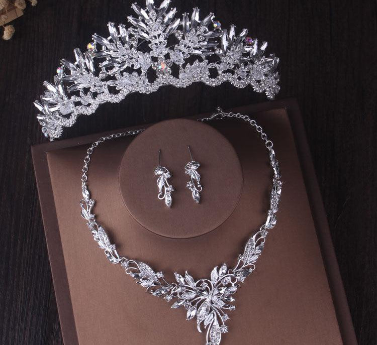 Bridal jewelry set elegant design crown necklace and earrings - HABASH FASHION