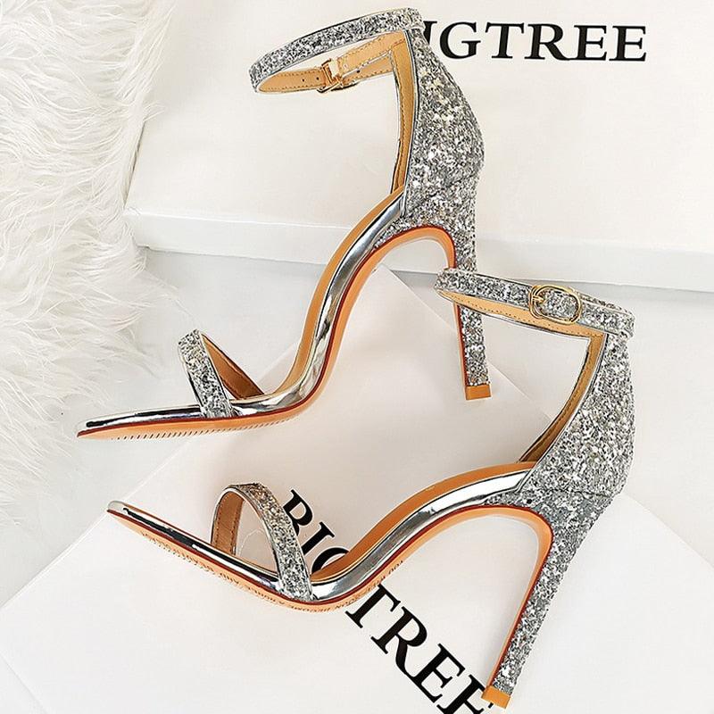 High Heel Shoes Women Pumps Metallic Sequin Heels - HABASH FASHION