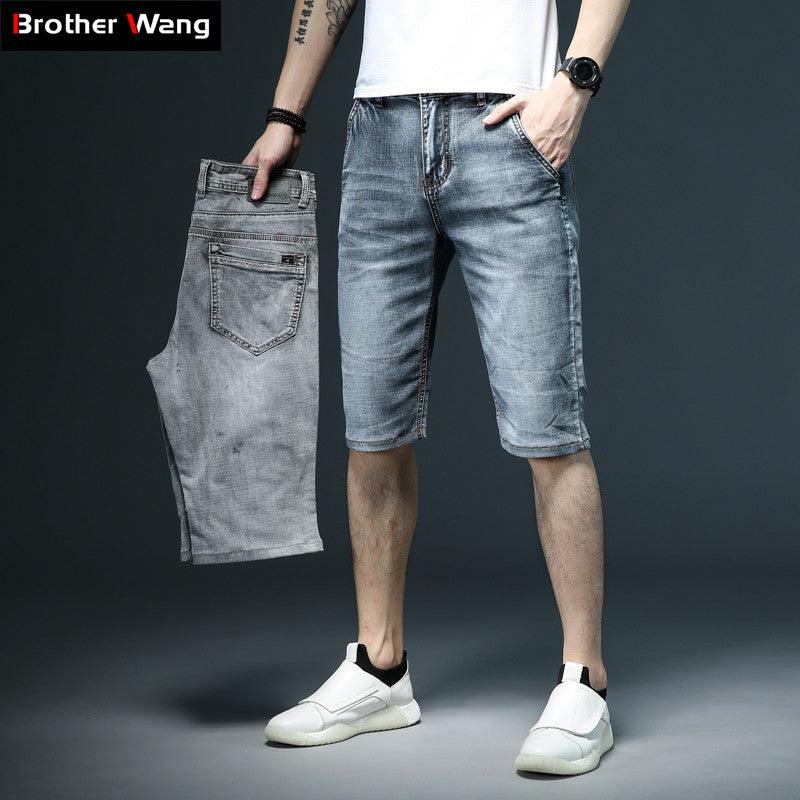 Men Slim Fit Short Jeans Cotton Stretch Vintage - HABASH FASHION