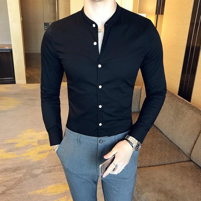 Men High-quality Stand-up Casual Business Long-sleeved Casual Shirt - HABASH FASHION