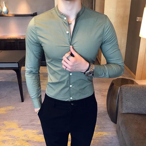 Men High-quality Stand-up Casual Business Long-sleeved Casual Shirt - HABASH FASHION