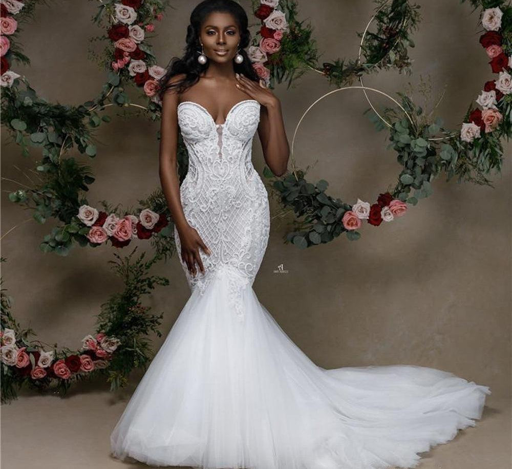 Mermaid embroidered design wedding dress - HABASH FASHION