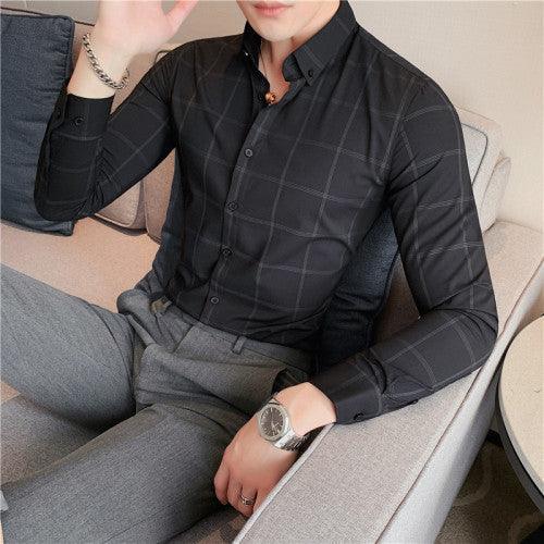 Business Casual Plaid Shirt Men Formal Dress Slim - HABASH FASHION