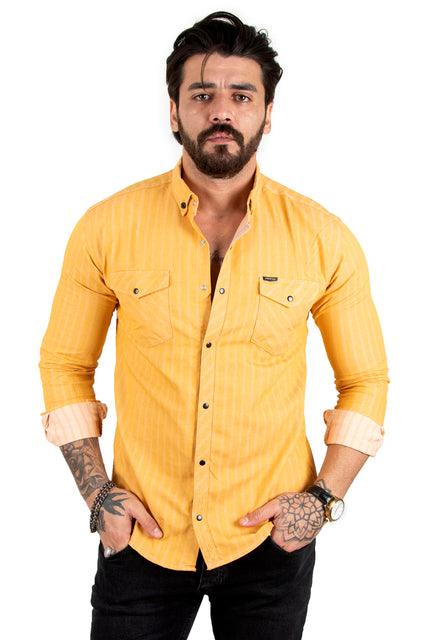 Habash Fashion striped snap lycra jeans shirt - HABASH FASHION