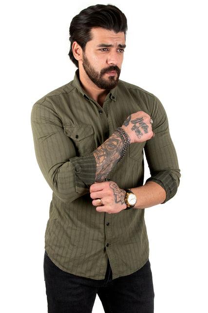 Habash Fashion striped snap lycra jeans shirt - HABASH FASHION