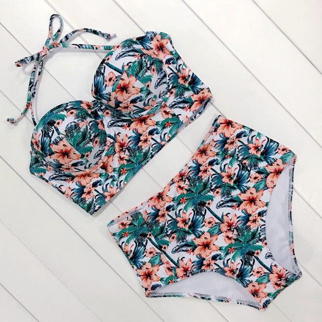 Sexy Floral Print High Waist Swimsuit 2019 Bikini Push Up Swimwear Women Vintage Biquini Bathing Suit Maillot de Bain Femme XXL - habash-fashion.myshopify.com