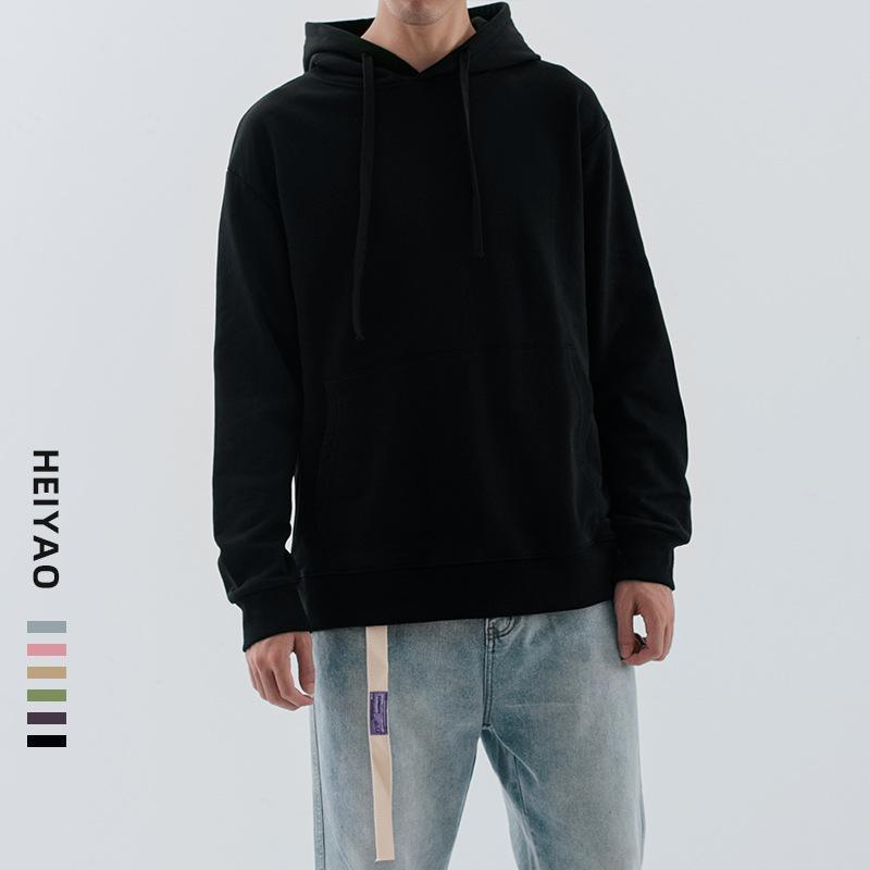 Reactive black 320G solid color Pullover Hoodie over size men's autumn thin - HABASH FASHION