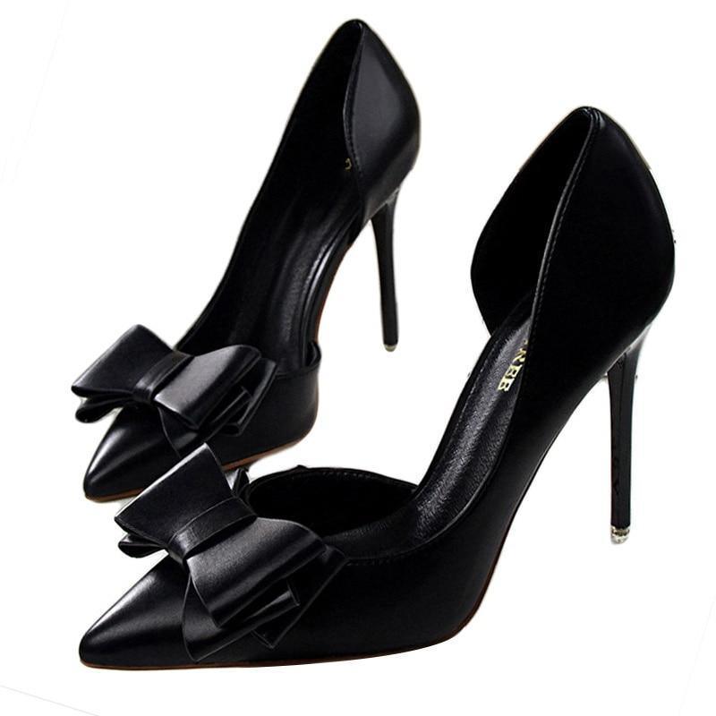 Bowknot shoes side hollow pointed Stiletto Heels women pumps - HABASH FASHION