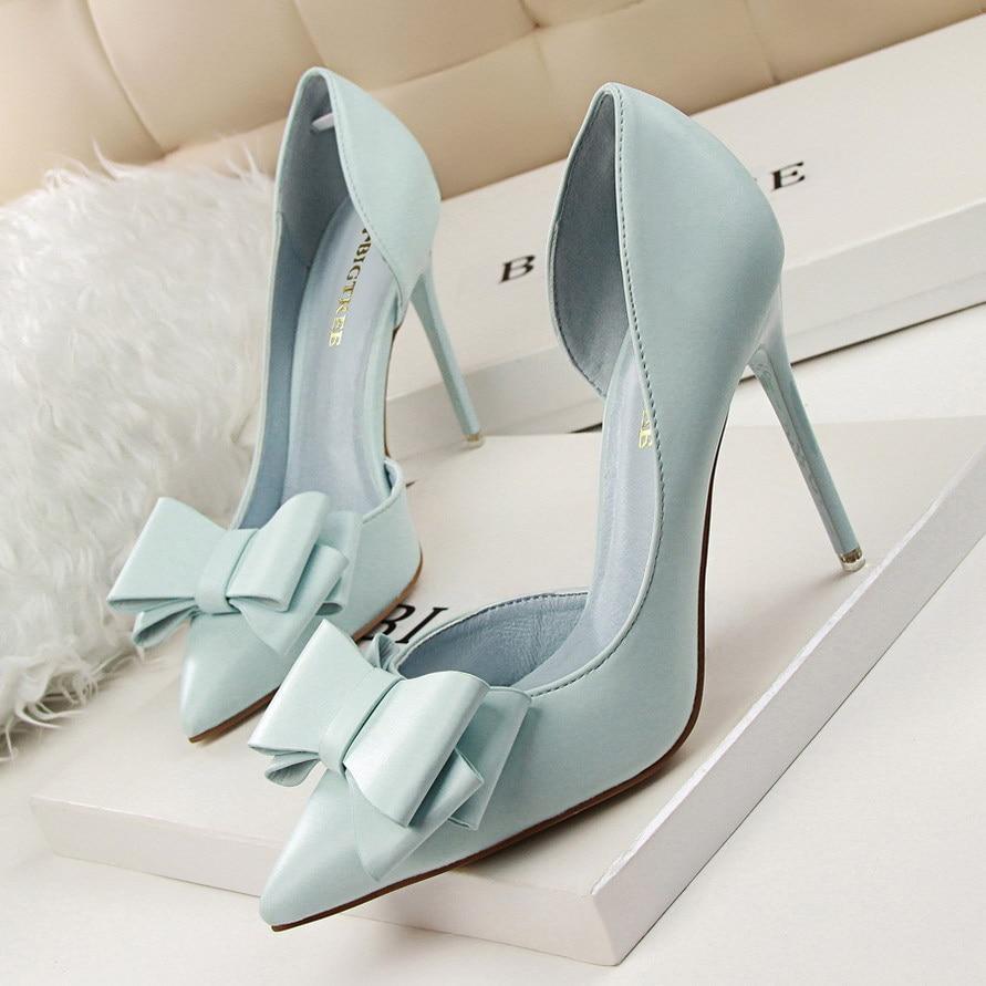 Bowknot shoes side hollow pointed Stiletto Heels women pumps - HABASH FASHION