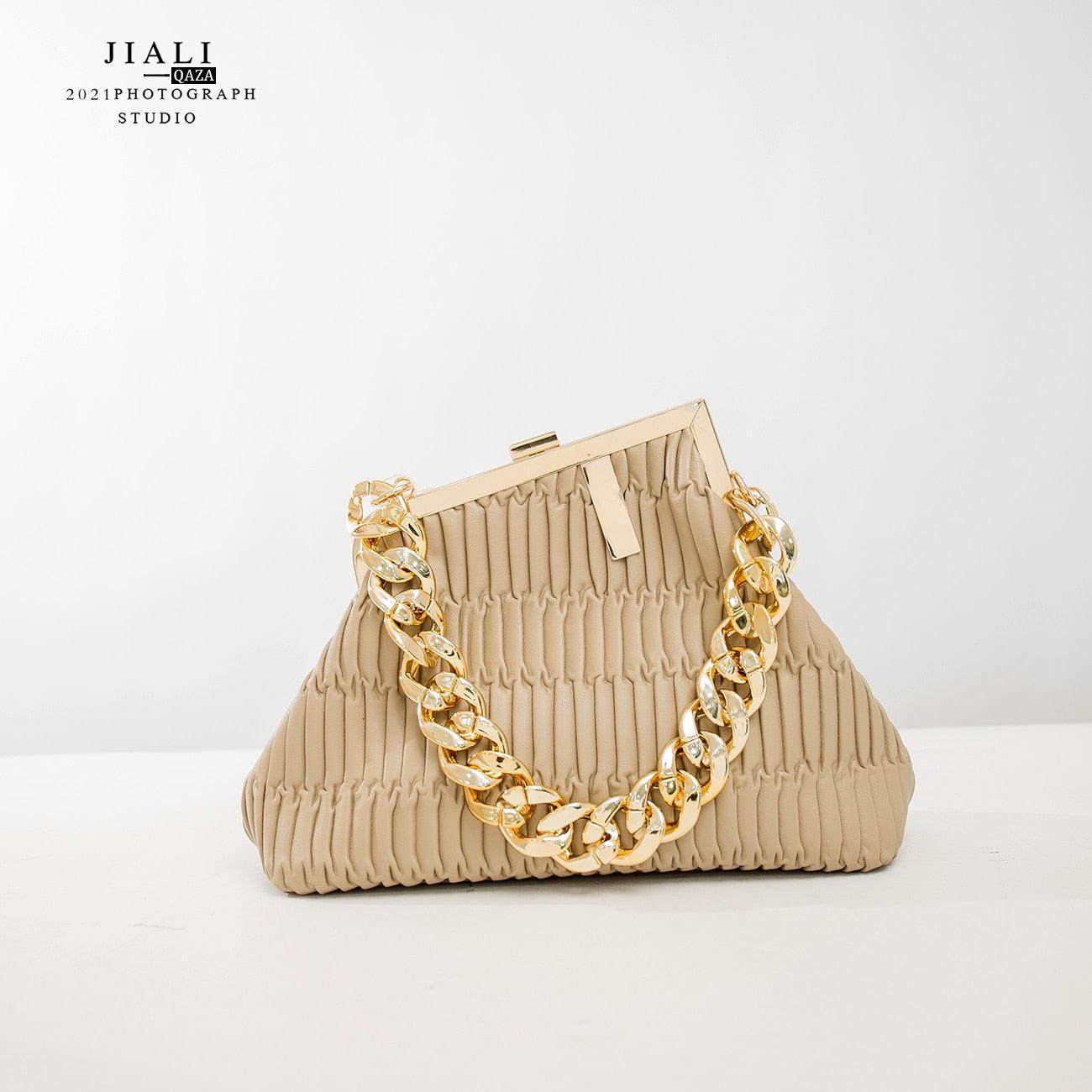 2022 women fashion Solid color Vintage bag High quality PU  leather  Chain handbag - HABASH FASHION