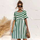 Cute Women Summer Dress Loose Striped Print Ruffle Sleeve Elegant Dresses - HABASH FASHION