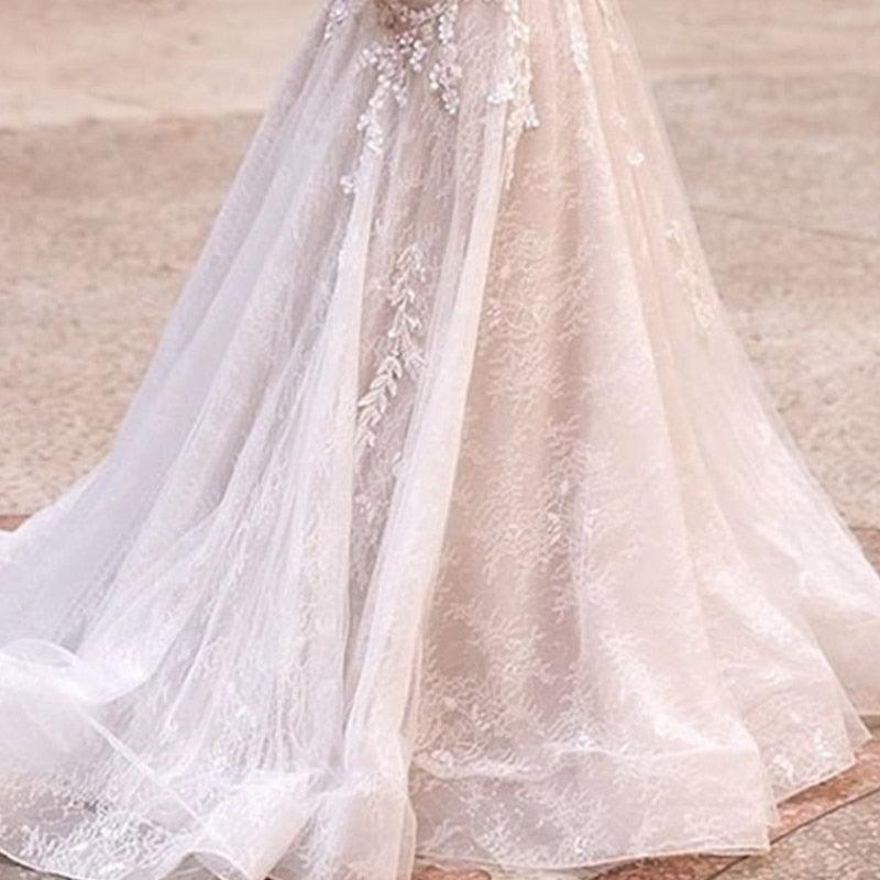 Luxury Cap Sleeves Lace Mermaid Wedding Dress 2022 Sweetheart Tulle Wedding Dress With Sexy Backless Bowknot Train - HABASH FASHION