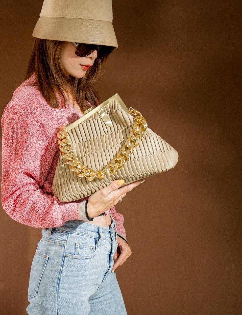 2022 women fashion Solid color Vintage bag High quality PU  leather  Chain handbag - HABASH FASHION