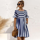 Cute Women Summer Dress Loose Striped Print Ruffle Sleeve Elegant Dresses - HABASH FASHION