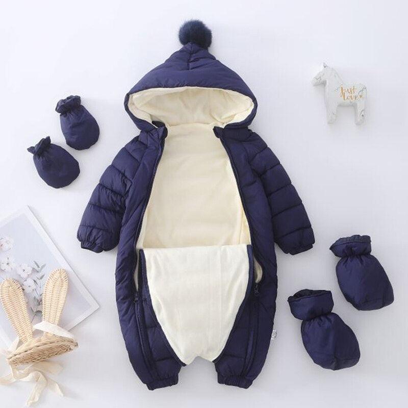 Newborn Baby Jumpsuit Hooded Plus Velvet Warm Baby Boys Snowsuit Toddler Snow Suit Baby Girl - HABASH FASHION