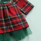 Girls Princess Christmas Dress Long Sleeve Plaid Bowknot Tulle - HABASH FASHION