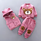 Baby clothes autumn and winter pure cotton thick warm hoodie cartoon cute bear three-piece suit baby girl - HABASH FASHION