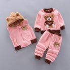 Baby clothes autumn and winter pure cotton thick warm hoodie cartoon cute bear three-piece suit baby girl - HABASH FASHION