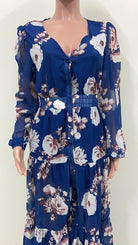 Long Sleeve Lantern Floral Print Chiffon Maxi Dress - HABASH FASHION