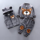 Baby clothes autumn and winter pure cotton thick warm hoodie cartoon cute bear three-piece suit baby girl - HABASH FASHION