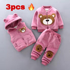 Baby clothes autumn and winter pure cotton thick warm hoodie cartoon cute bear three-piece suit baby girl - HABASH FASHION