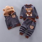 Baby clothes autumn and winter pure cotton thick warm hoodie cartoon cute bear three-piece suit baby girl - HABASH FASHION