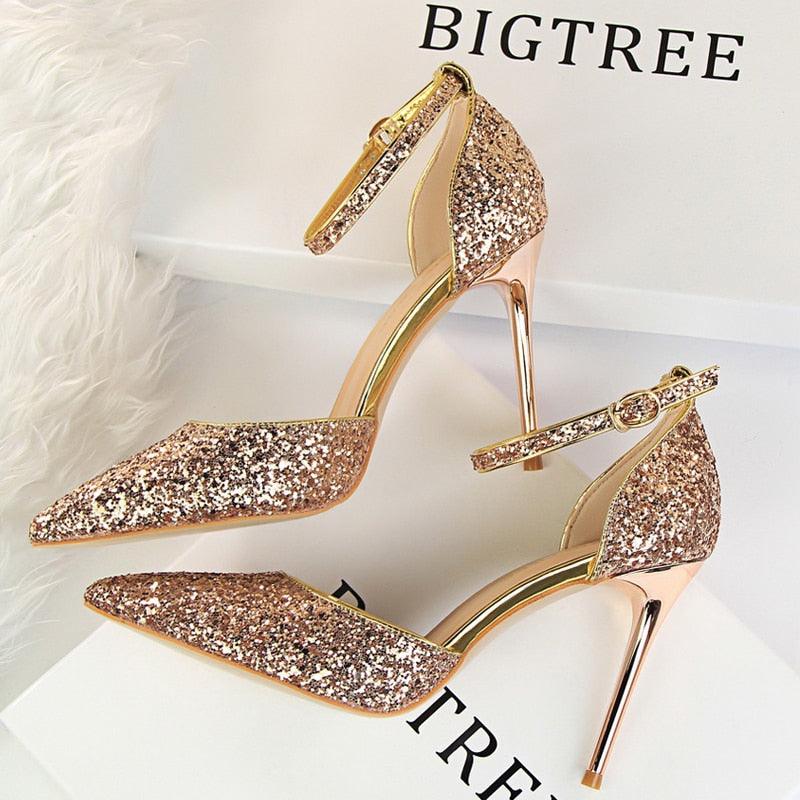 High Heel Shoes Women Pumps Metallic Sequin Heels 10 cm - HABASH FASHION