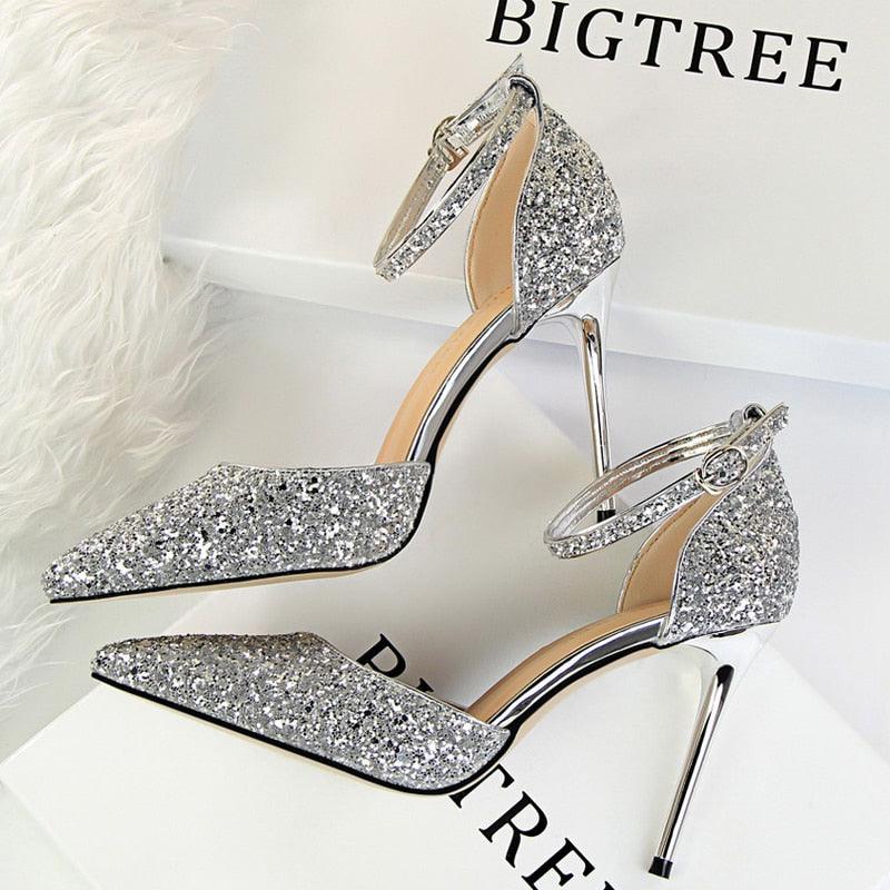 High Heel Shoes Women Pumps Metallic Sequin Heels 10 cm - HABASH FASHION