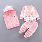 Baby clothes autumn and winter pure cotton thick warm hoodie cartoon cute bear three-piece suit baby girl - HABASH FASHION