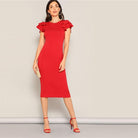 legant Sleeveless Red Layered Ruffle Sleeve Crisscross Back Bodycon Dress - HABASH FASHION