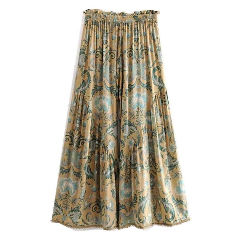 Floral Print Wide leg Pants Holiday Women Ruffles Elastic Waist - HABASH FASHION