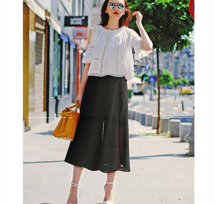 Elegant chiffon skirt pants with loose legs, suitable for parties - HABASH FASHION