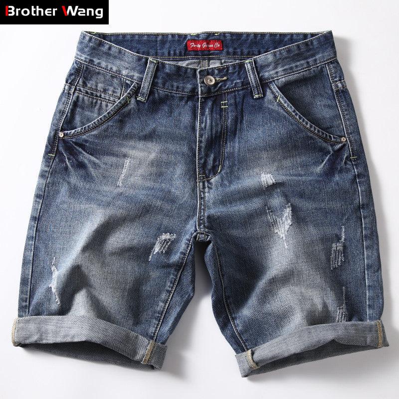 Classic Denim Shorts Men Casual Slim Fit Ripped - HABASH FASHION