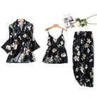 3Pcs Pjs Home Wear Floral Print Cotton Sexy Loose Sleep Nightwear Sets - HABASH FASHION