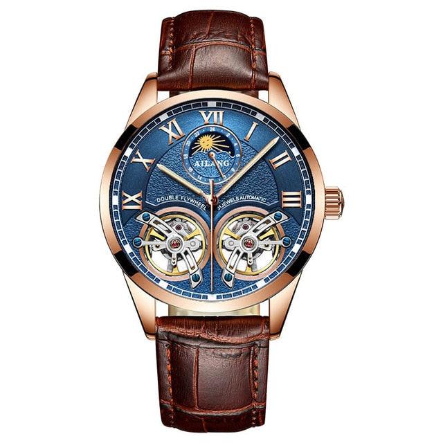 Men's double flywheel automatic mechanical watch casual business men's clock - HABASH FASHION