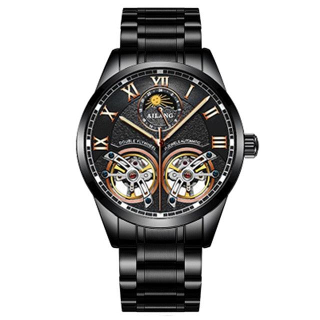 Men's double flywheel automatic mechanical watch casual business men's clock - HABASH FASHION