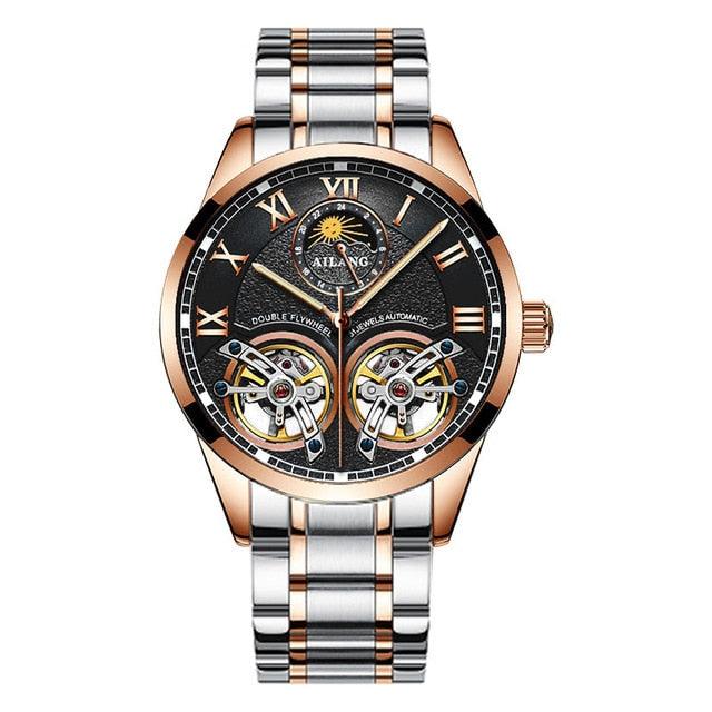 Men's double flywheel automatic mechanical watch casual business men's clock - HABASH FASHION