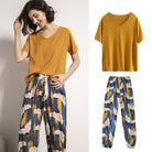 American Outfits Women's Pajamas Set 2PCs T-shirt Trousers Summer Sleepwear - HABASH FASHION