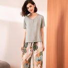 American Outfits Women's Pajamas Set 2PCs T-shirt Trousers Summer Sleepwear - HABASH FASHION