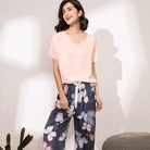 American Outfits Women's Pajamas Set 2PCs T-shirt Trousers Summer Sleepwear - HABASH FASHION