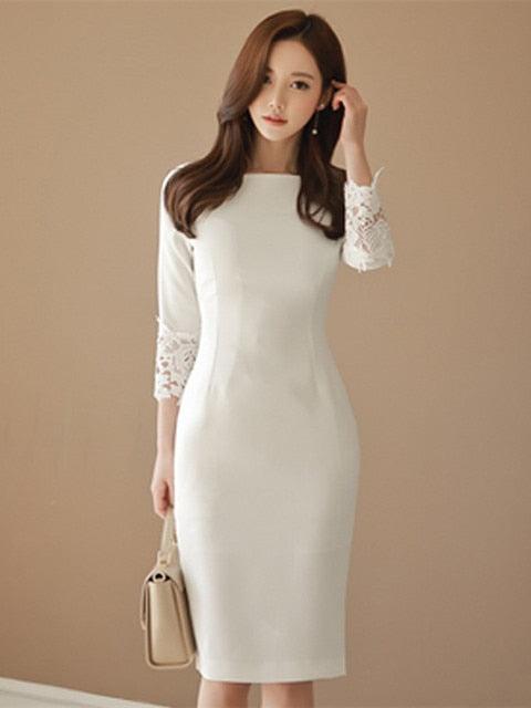 Dress Lace Sleeve White - HABASH FASHION