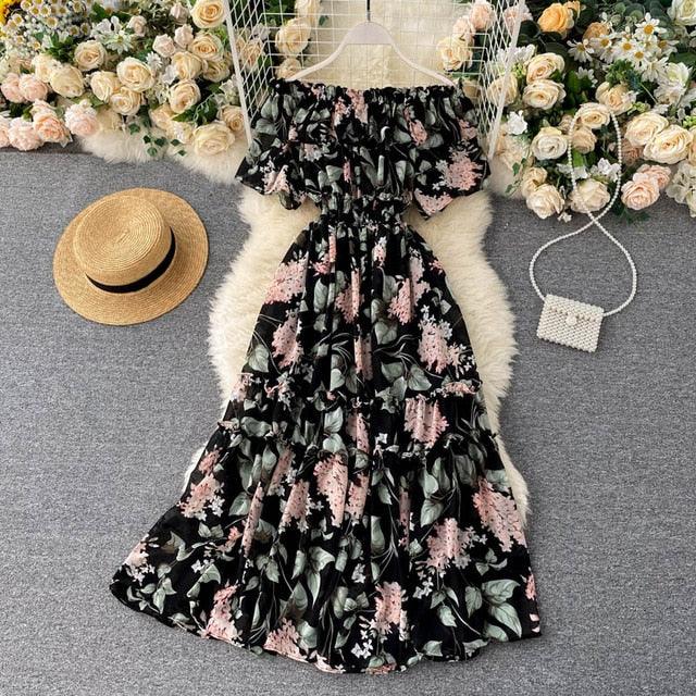 chiffon long dress off shoulder sexy - HABASH FASHION