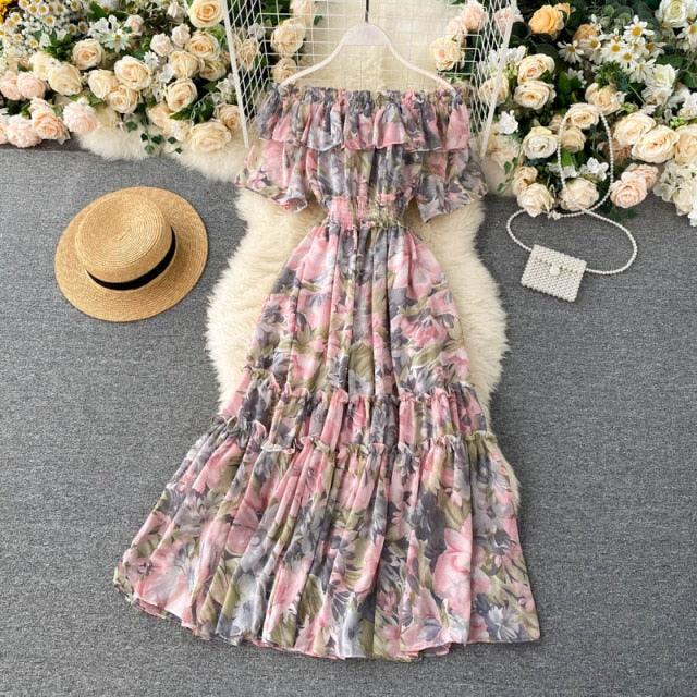 chiffon long dress off shoulder sexy - HABASH FASHION