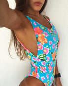 Sexy Printing Floral One Piece Backless V-neck Push Up Padded Bikini Swimsuit - HABASH FASHION