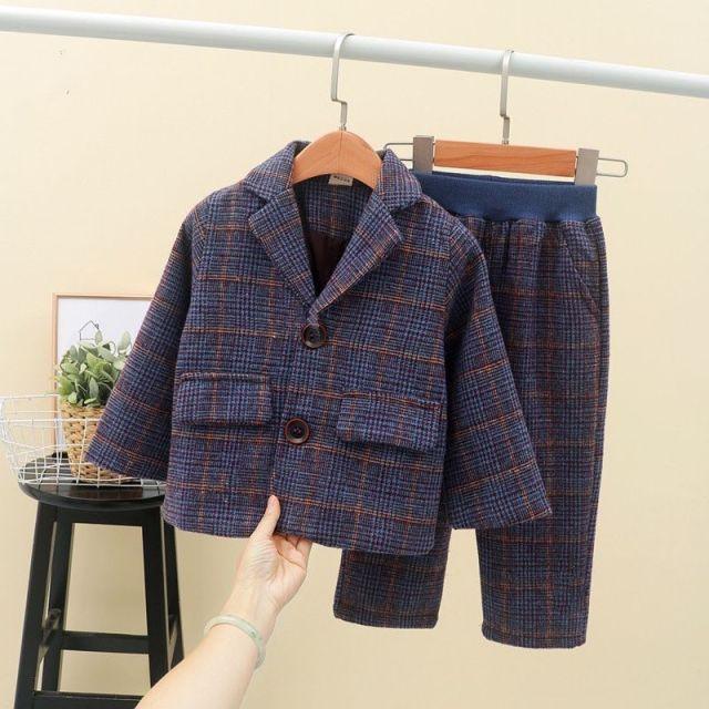 Baby Girl Boy Formal Clothes Set Plaid Jacket - HABASH FASHION