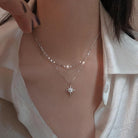 s925 Sterling Silver Star Moon Double Necklace Women Clavicle Chain Shiny Diamond  Fashion - HABASH FASHION