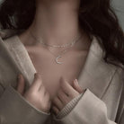 s925 Sterling Silver Star Moon Double Necklace Women Clavicle Chain Shiny Diamond  Fashion - HABASH FASHION