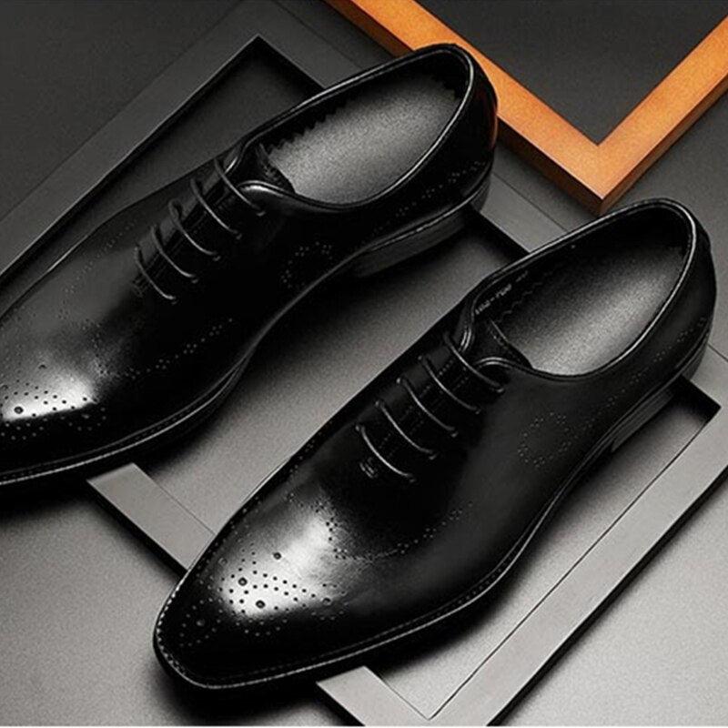 Genuine leather black lace up wedding men's shoes - HABASH FASHION