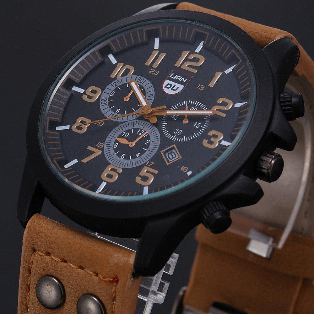 Classic Men Watches Stainless Steel Date Leather Strap Sport Quartz - HABASH FASHION