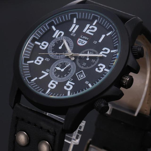 Classic Men Watches Stainless Steel Date Leather Strap Sport Quartz - HABASH FASHION